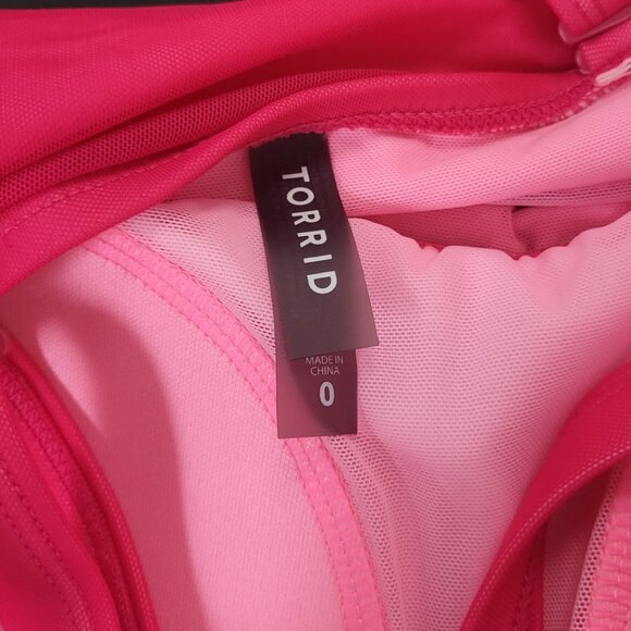 Torrid pink two-piece swimsuit bikini with ruffles high waist size 0 or 10 EUC - Picture 6 of 13
